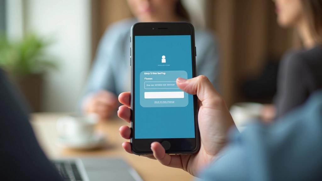 Close-up of smartphone screen showing banking app login page with username and password fields highlighted