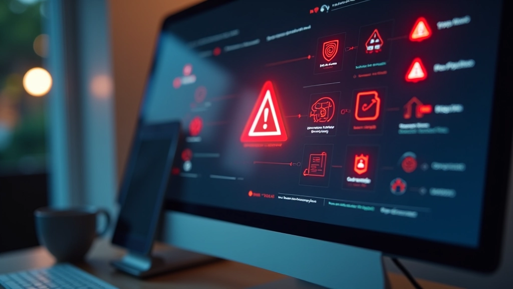 Red warning signs and alert symbols with text indicating checkout page security risks